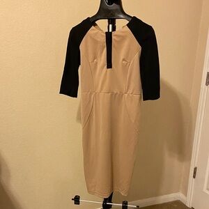 Chic Tan and Black Long Sleeve Dress